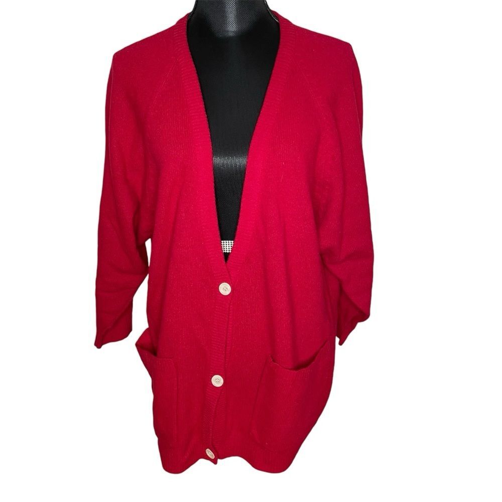 Vintage Kristen Sweater Cardigan Lambswool Button Front Grunge Cobain Red Large